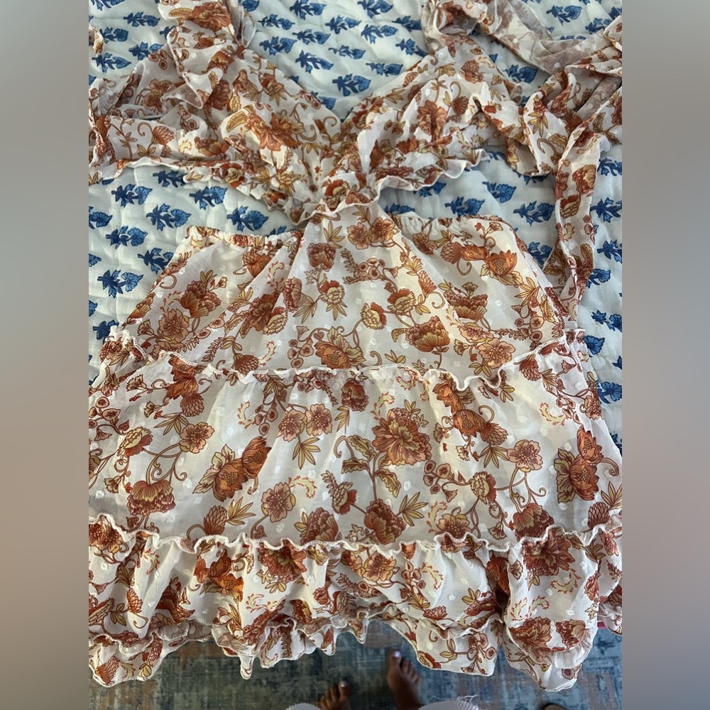 Floral cut out ruffle mini dress